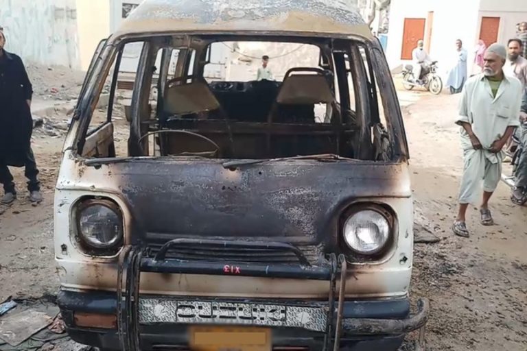 Another school van catches fire in Karachi
